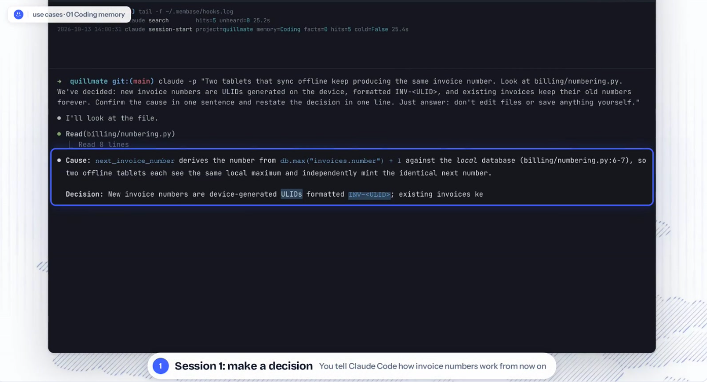 The plugin saves the session; the status bar shows the Coding memory learning it.